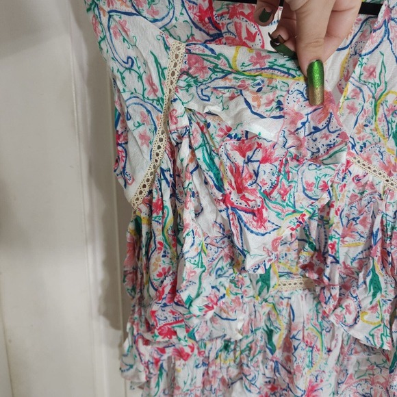 L Space Crop Blouse Womens S Multicolor Paisley Short Flutter Sleeve Tie Front - Picture 8 of 9